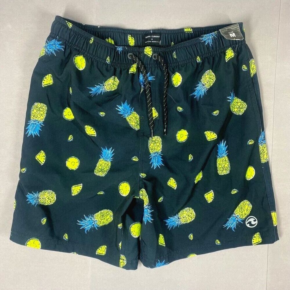NEW Ocean Current Pineapple Swim‎ Trunks Medium Elastic Waist Drawstring Lined